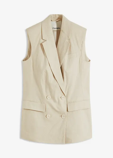 Ermeløs blazer med lin, bonprix