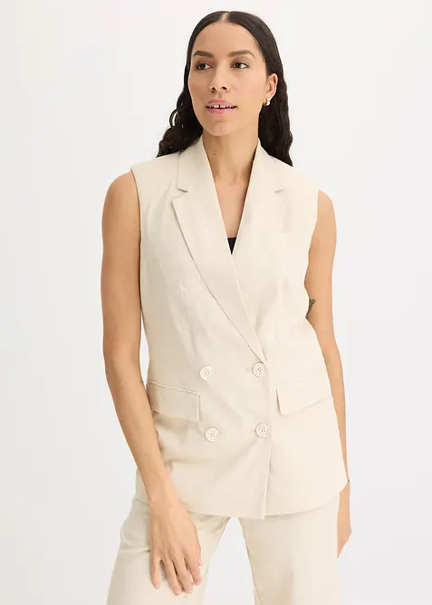 Ermeløs blazer med lin, bonprix