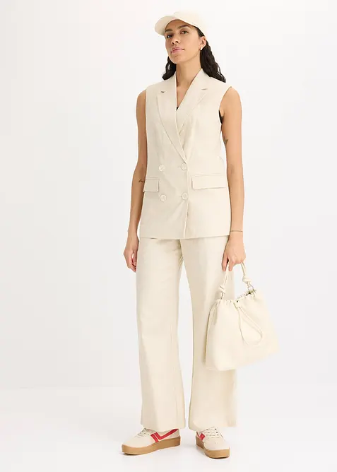 Ermeløs blazer med lin, bonprix