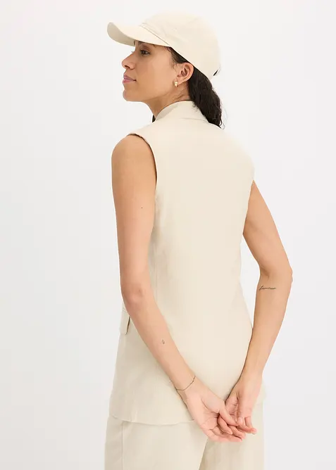 Ermeløs blazer med lin, bonprix