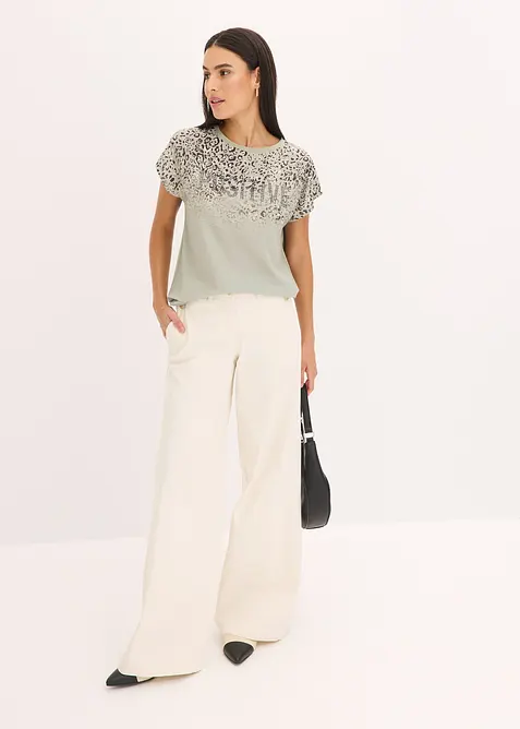 Topp med vevd innfelling og glitterstener, bonprix