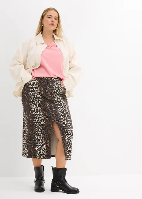 Jeansskjørt i bomull med stretch, bonprix