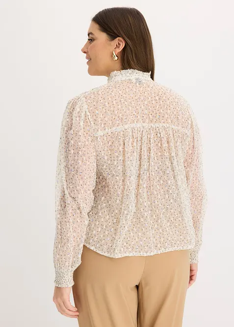 M&oslash;nstret chiffonbluse med rysjer, bonprix