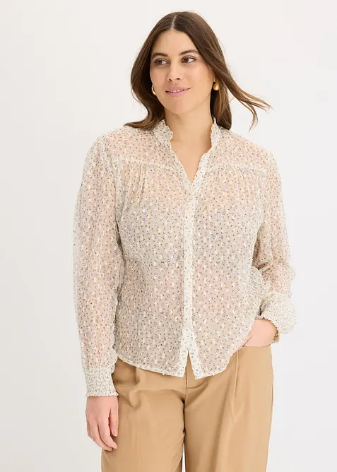 M&oslash;nstret chiffonbluse med rysjer, bonprix