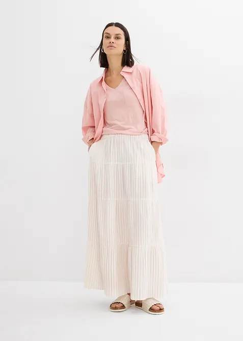 Maxiskjørt i 100% bomull med stripemønster, bonprix