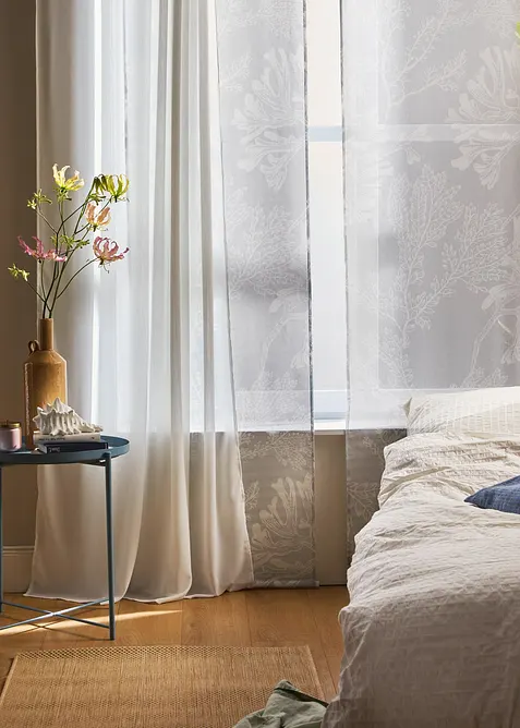 Panelgardin med trykt blomstermønster (1-pack), bonprix