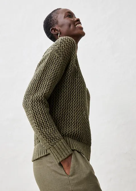 Genser med hullm&oslash;nster i lett linmiks, bonprix