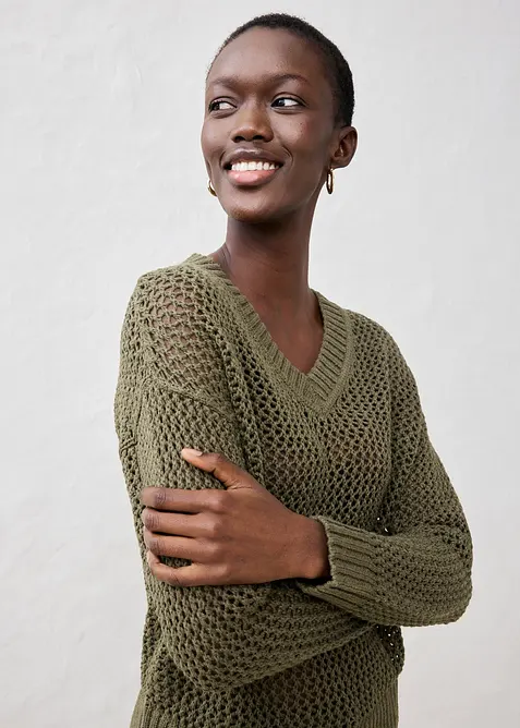 Genser med hullm&oslash;nster i lett linmiks, bonprix