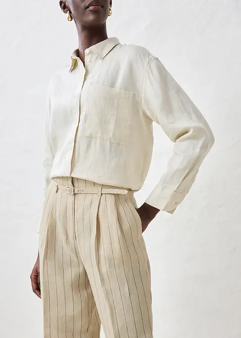 Bukse med belte i lin (2-delt sett), bonprix