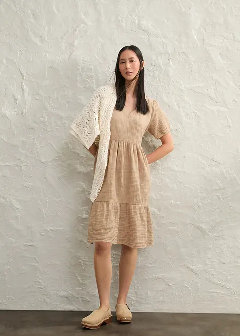 Oversized bomullskjole av musselin, bonprix