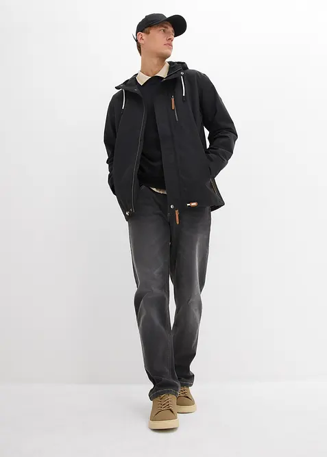 Funksjonsjakke i vannavvisende materiale med hette og detaljer i imitert skinn, bonprix