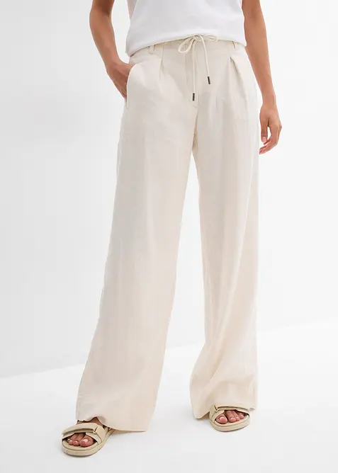 Paperbag bukse i luftig linmiks, bonprix