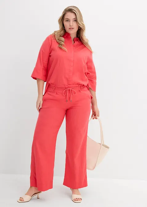 Paperbag bukse i luftig linmiks, bonprix