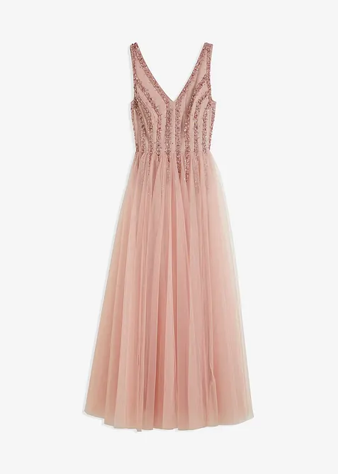 Maxikjole i fin tyll med paljettbroderi, bonprix