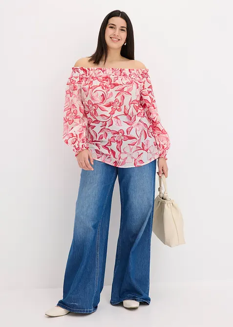 Bluse med print og singoalla-utringning, bonprix