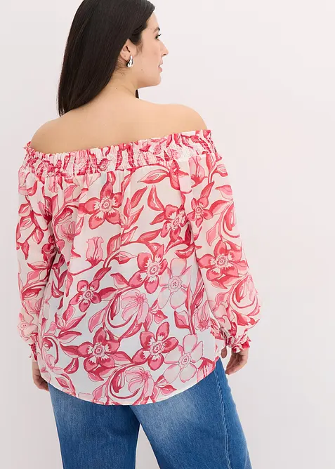 Bluse med print og singoalla-utringning, bonprix