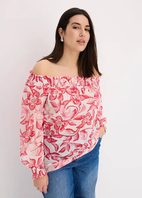 Bluse med print og singoalla-utringning, bonprix