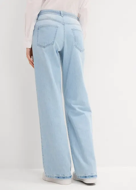 Wide Leg-jeans, Mid Waist, med belte, bonprix