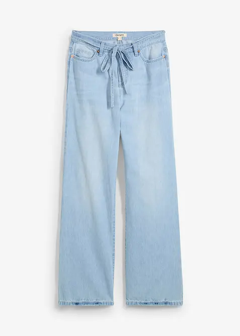 Wide Leg-jeans, Mid Waist, med belte, bonprix