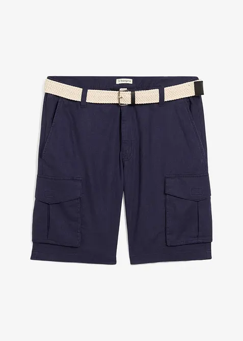 Regular Fit-cargo-bermudashorts i lin-miks med belte, bonprix