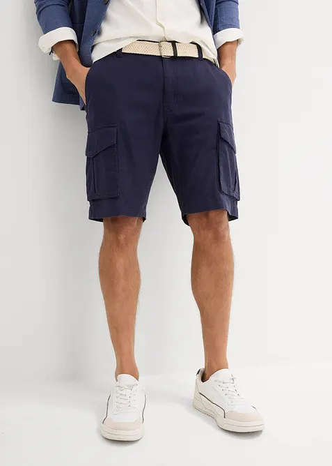 Regular Fit-cargo-bermudashorts i lin-miks med belte, bonprix