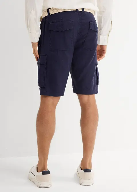 Regular Fit-cargo-bermudashorts i lin-miks med belte, bonprix