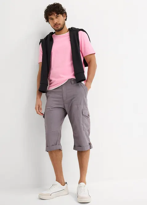 Lang cargo bermudashorts i lett linmiks, Regular Fit, bonprix