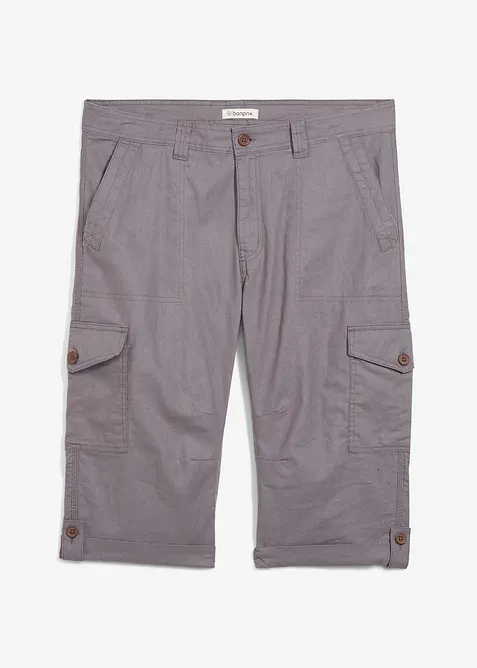 Lang cargo bermudashorts i lett linmiks, Regular Fit, bonprix