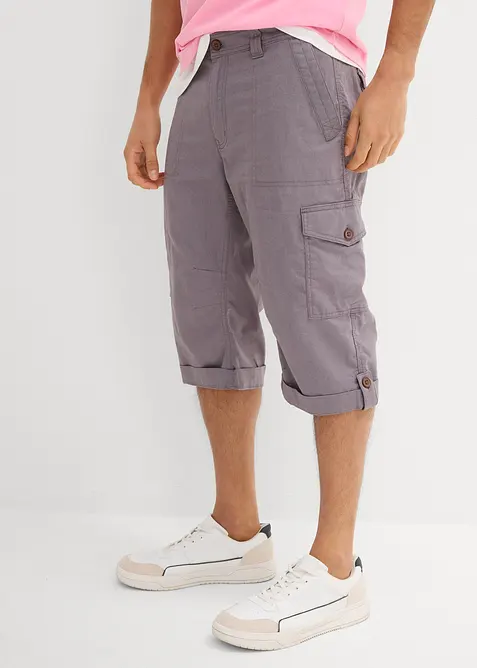 Lang cargo bermudashorts i lett linmiks, Regular Fit, bonprix