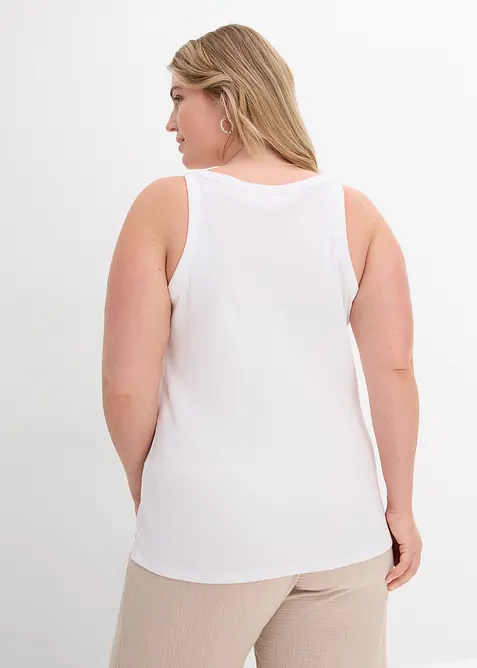 Ribbet topp i 100% &oslash;kologisk bomull (2-pack), bonprix