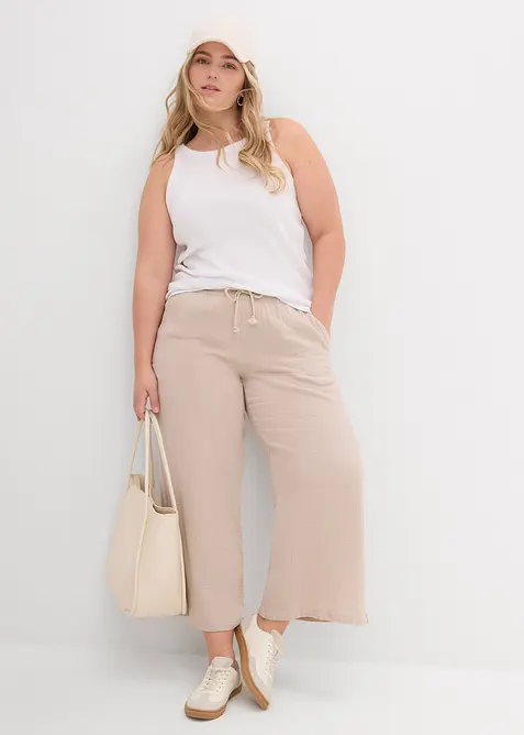 Ribbet topp i 100% &oslash;kologisk bomull (2-pack), bonprix