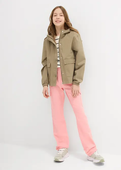 Twilljakke med påsatte lommer og hette, bonprix