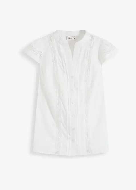 Ermeløs bluse i 100% bomull med hullbroderi, bonprix