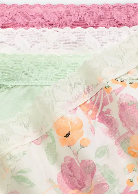 Truse med h&oslash;y midje, &oslash;kologisk bomull og blonder (5-pack), bonprix