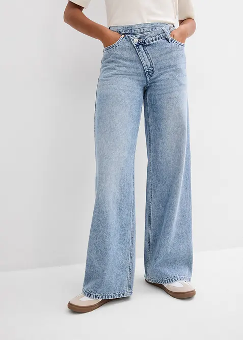 Wide Leg-jeans Mid Waist, Low Stretch, bonprix