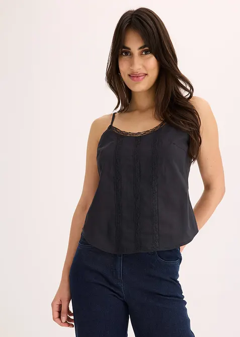 Ermeløs bluse i 100% bomull med hullbroderi, bonprix