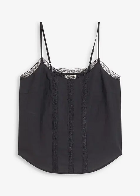 Ermeløs bluse i 100% bomull med hullbroderi, bonprix