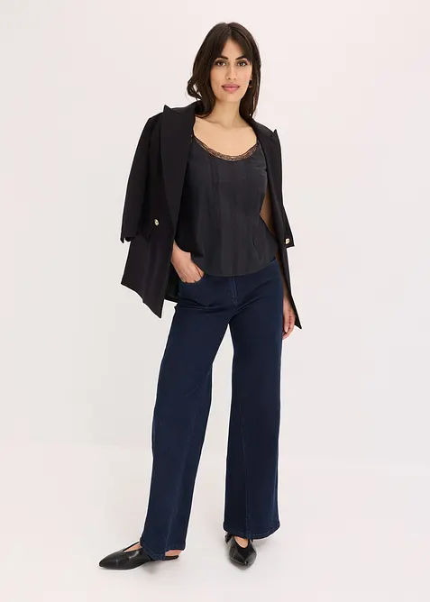 Ermeløs bluse i 100% bomull med hullbroderi, bonprix