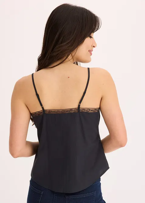 Ermeløs bluse i 100% bomull med hullbroderi, bonprix