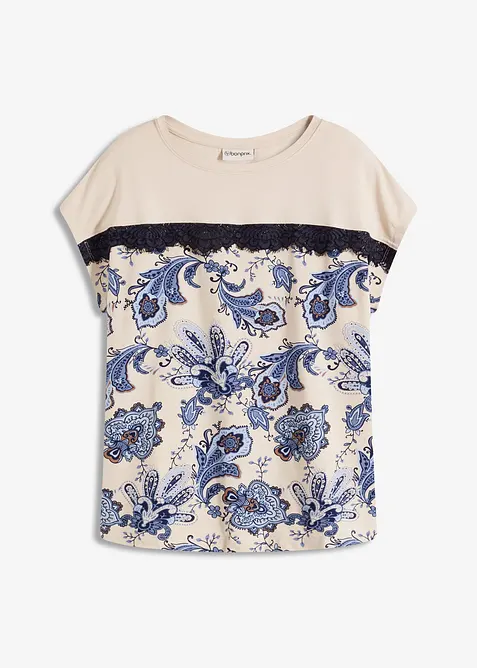 Oversized topp med blondebånd, bonprix