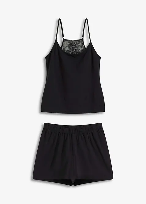 Kort pyjamas med blonderygg, bonprix