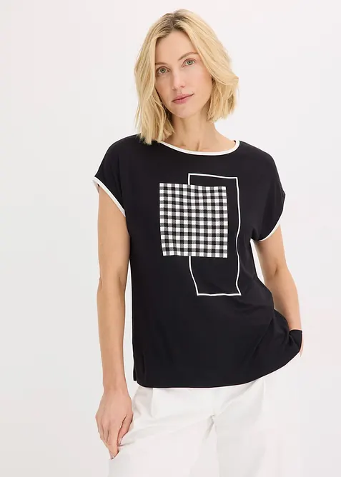 Topp med velplassert trykk og kanter i kontrastfarge, bonprix