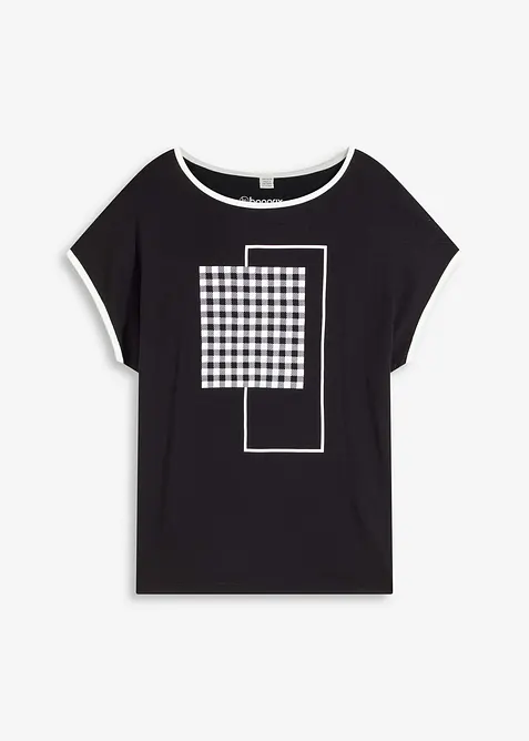 Topp med velplassert trykk og kanter i kontrastfarge, bonprix