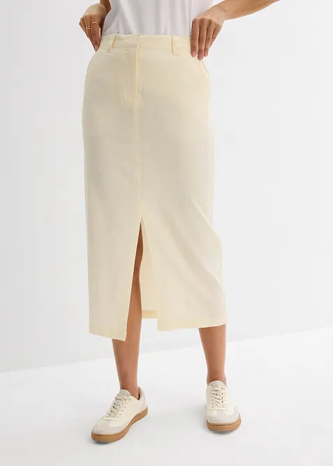 Midiskjørt i luftig linmiks, bonprix