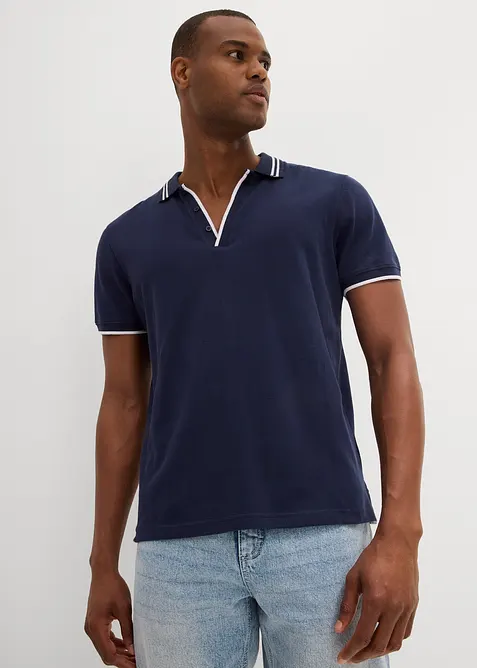 Pik&eacute;-poloskjorte med V-hals, bonprix