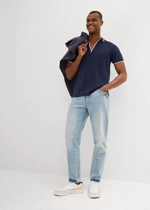 Pik&eacute;-poloskjorte med V-hals, bonprix