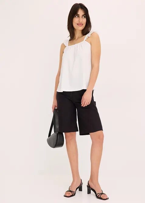 Topp i kreppet jersey med volang-ermer, bonprix