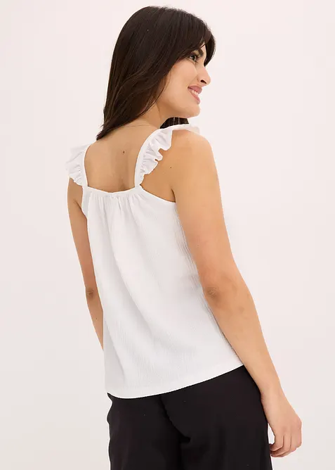 Topp i kreppet jersey med volang-ermer, bonprix