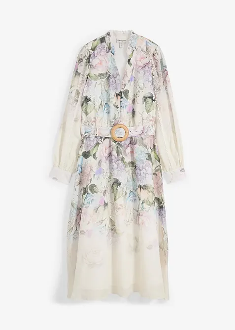 Midikjole i rami (2-delt sett med belte), bonprix