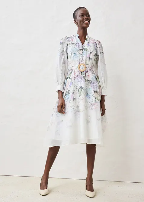 Midikjole i rami (2-delt sett med belte), bonprix